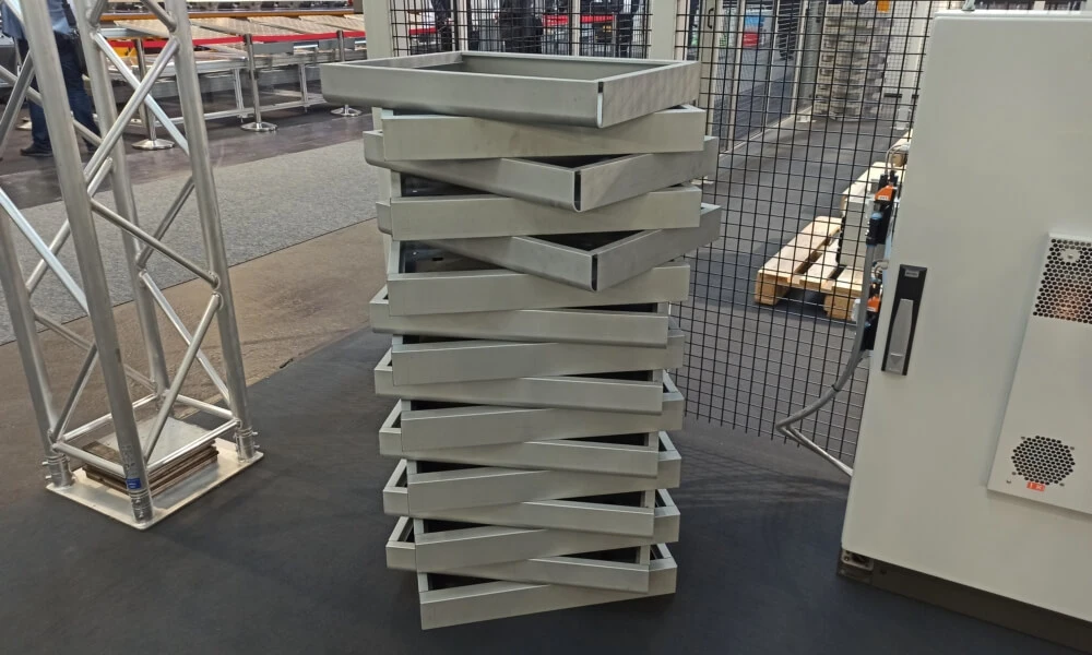 Sheet metal parts after bending stocked on the exhibition