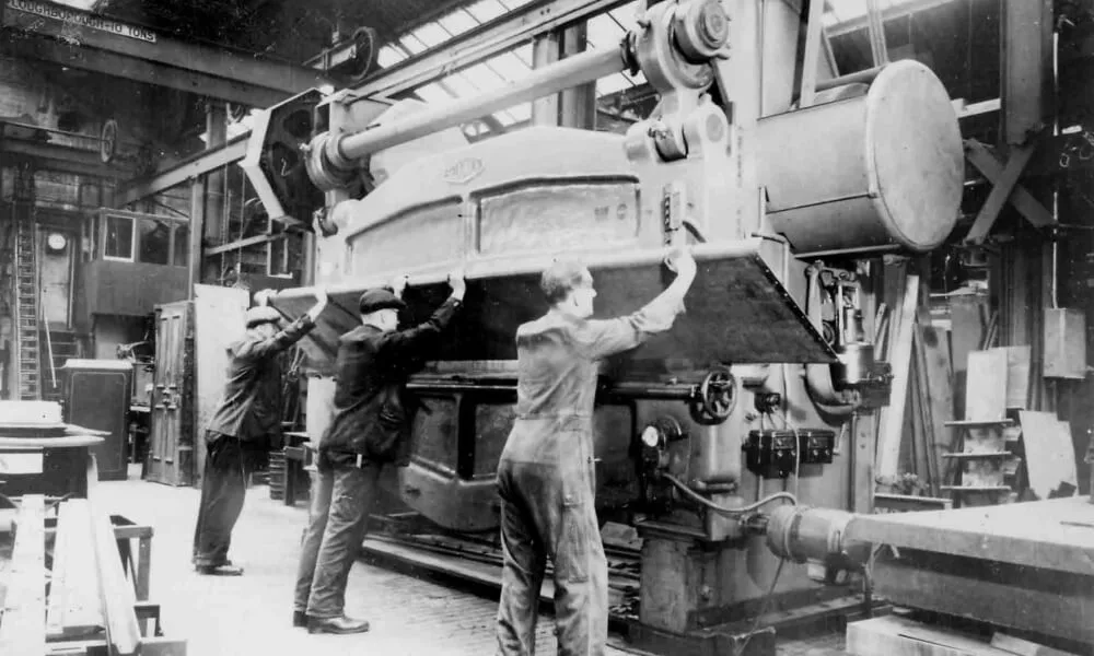 Vintage press brake of begin XX century for bending of metal of safes